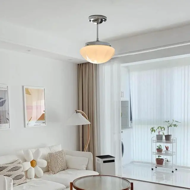 Alt view image 5 of 7 - Glass Semi Flush Mount Ceiling Light Chrome Close to Ceiling Lights Fixtures with Milky White Dome Glass Shade Modern Minimalist Style Ceiling Lamp for Hallway Living Dining Room (Chrome)
