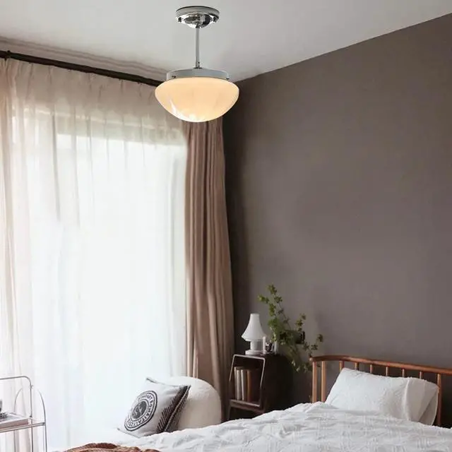 Alt view image 6 of 7 - Glass Semi Flush Mount Ceiling Light Chrome Close to Ceiling Lights Fixtures with Milky White Dome Glass Shade Modern Minimalist Style Ceiling Lamp for Hallway Living Dining Room (Chrome)