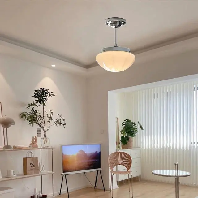 Alt view image 7 of 7 - Glass Semi Flush Mount Ceiling Light Chrome Close to Ceiling Lights Fixtures with Milky White Dome Glass Shade Modern Minimalist Style Ceiling Lamp for Hallway Living Dining Room (Chrome)