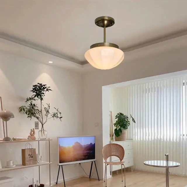 Alt view image 5 of 7 - Modern Semi Flush Mount Ceiling Light Glass Close to Ceiling Lights Fixtures with Milky White Dome Glass Shade Ceiling Lamp for Hallway Living Dining Room Bedroom