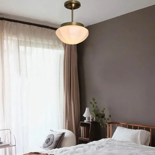 Alt view image 6 of 7 - Modern Semi Flush Mount Ceiling Light Glass Close to Ceiling Lights Fixtures with Milky White Dome Glass Shade Ceiling Lamp for Hallway Living Dining Room Bedroom