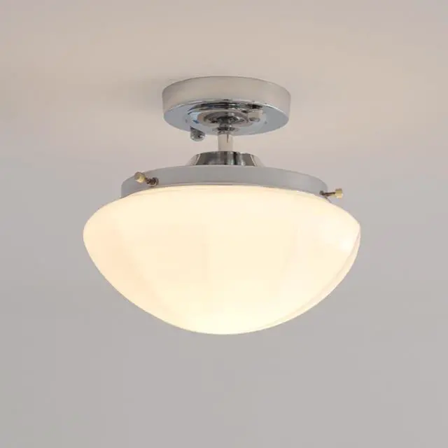 Main image of Flush Mount Ceiling Light Milk Glass Modern Close to Ceiling Lights Fixtures Chrome with Milky White Dome Glass Shade Mid Century Ceiling Lamp for Hallway Dining Room Bedroom