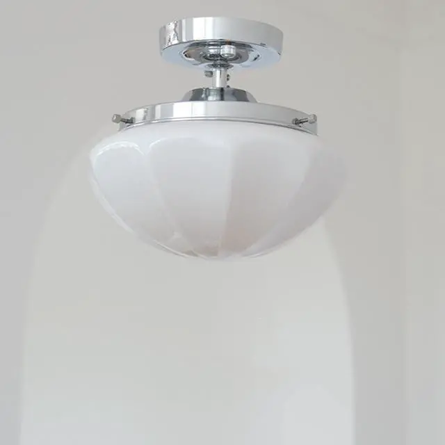 Alt view image 3 of 5 - Flush Mount Ceiling Light Milk Glass Modern Close to Ceiling Lights Fixtures Chrome with Milky White Dome Glass Shade Mid Century Ceiling Lamp for Hallway Dining Room Bedroom