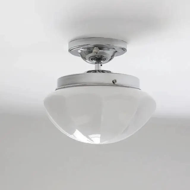 Alt view image 4 of 5 - Flush Mount Ceiling Light Milk Glass Modern Close to Ceiling Lights Fixtures Chrome with Milky White Dome Glass Shade Mid Century Ceiling Lamp for Hallway Dining Room Bedroom