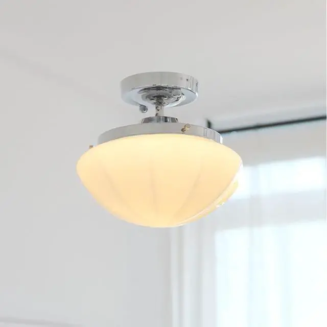 Alt view image 5 of 5 - Flush Mount Ceiling Light Milk Glass Modern Close to Ceiling Lights Fixtures Chrome with Milky White Dome Glass Shade Mid Century Ceiling Lamp for Hallway Dining Room Bedroom