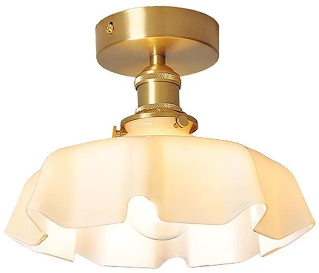 Main image of Flush Mount Ceiling Light Gold Brass Ceiling Light Fixtures Milk Glass Shade 1-Light Modern Close to Ceiling Light Mid Century Ceiling Pendant Lamp for Hallway Dining Room Bedroom