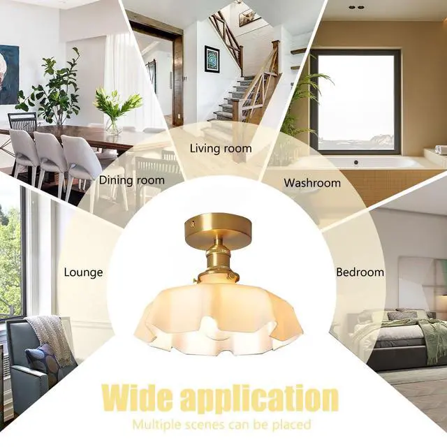 Alt view image 5 of 7 - Flush Mount Ceiling Light Gold Brass Ceiling Light Fixtures Milk Glass Shade 1-Light Modern Close to Ceiling Light Mid Century Ceiling Pendant Lamp for Hallway Dining Room Bedroom