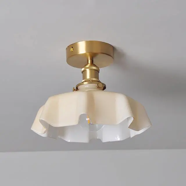 Alt view image 7 of 7 - Flush Mount Ceiling Light Gold Brass Ceiling Light Fixtures Milk Glass Shade 1-Light Modern Close to Ceiling Light Mid Century Ceiling Pendant Lamp for Hallway Dining Room Bedroom