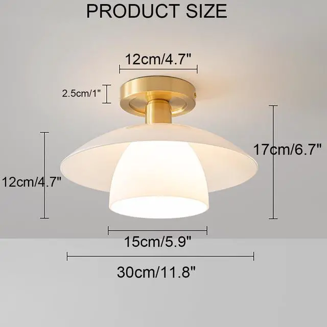 Alt view image 2 of 7 - Mid Century Flush Mount Ceiling Light 1-Light Glass Close to Ceiling Lights Fixtures Milky White Glass 2-Layer Shade Modern Gold Brass Ceiling Lamp Hallway Bedroom Dining Room