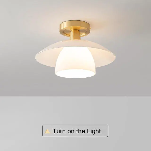 Alt view image 5 of 7 - Mid Century Flush Mount Ceiling Light 1-Light Glass Close to Ceiling Lights Fixtures Milky White Glass 2-Layer Shade Modern Gold Brass Ceiling Lamp Hallway Bedroom Dining Room