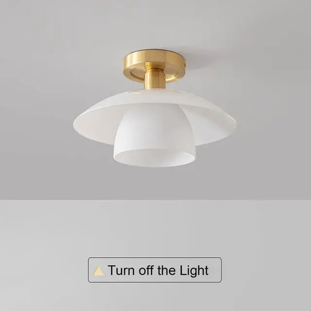 Alt view image 6 of 7 - Mid Century Flush Mount Ceiling Light 1-Light Glass Close to Ceiling Lights Fixtures Milky White Glass 2-Layer Shade Modern Gold Brass Ceiling Lamp Hallway Bedroom Dining Room