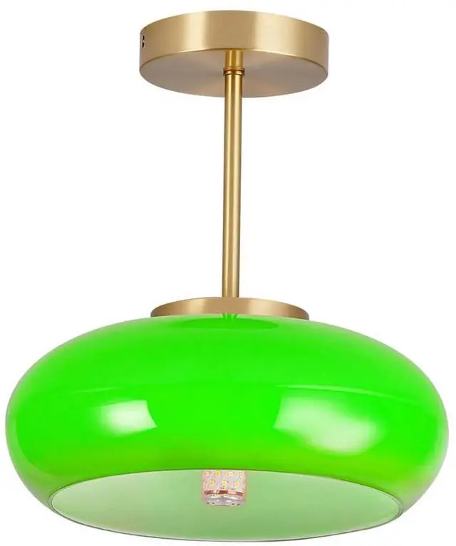 Main image of Glass Ceiling Light Modern Semi Flush Mount Ceiling Light Fixture with Green Dome Glass Shade Mid Century 1-Light Gold Close to Ceiling Light for Hallway Living Dining Room Entrance