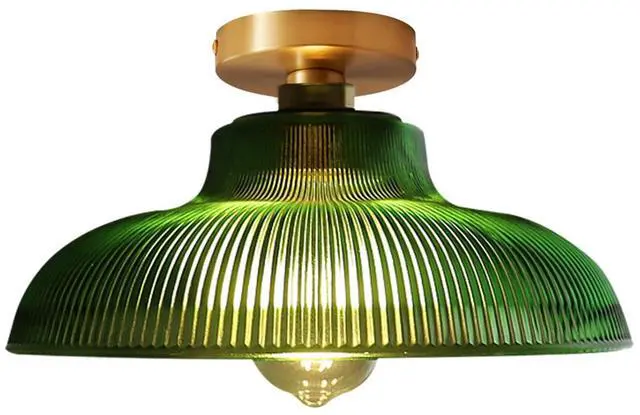 Main image of Glass Green Flush Mount Ceiling Light Gold Brass Ceiling Light Fixtures with 12.2" Dome Glass Shade Nordic Modern Ceiling Lamp for Hallway Foyer Bedroom Kitchen Dining Room