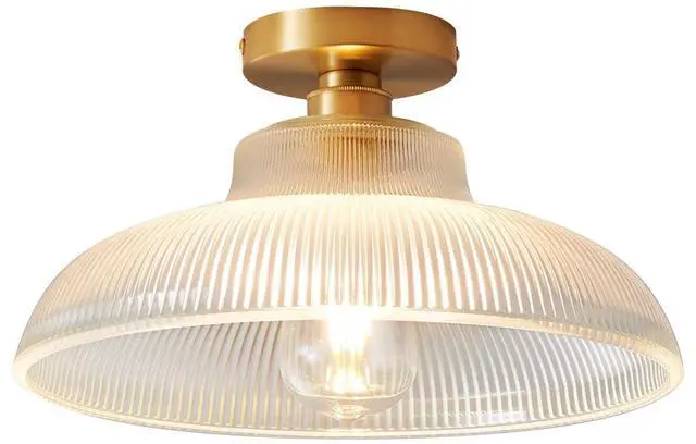Main image of Glass mid Century Ceiling Light Brushed Brass Gold Flush Mount Ceiling Light with 12.2" Clear Glass Shade Vintage Modern Ceiling Lights for Hallway Foyer Bedroom Dining Room Kitchen