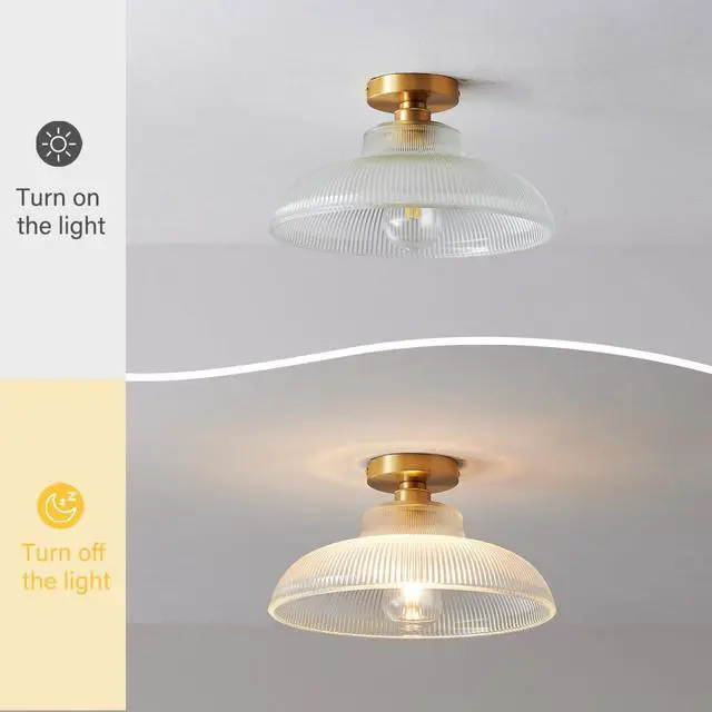 Alt view image 6 of 7 - Glass mid Century Ceiling Light Brushed Brass Gold Flush Mount Ceiling Light with 12.2" Clear Glass Shade Vintage Modern Ceiling Lights for Hallway Foyer Bedroom Dining Room Kitchen