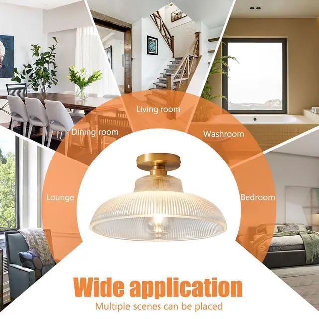 Alt view image 5 of 7 - Glass mid Century Ceiling Light Brushed Brass Gold Flush Mount Ceiling Light with 12.2" Clear Glass Shade Vintage Modern Ceiling Lights for Hallway Foyer Bedroom Dining Room Kitchen