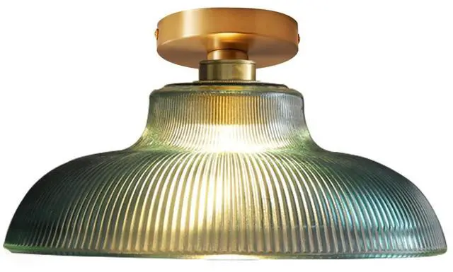 Main image of Glass Modern Ceiling Light Brushed Brass Gold Flush Mount Ceiling Light with 12.2" Green Glass Shade mid Century Vintage Ceiling Lights for Hallway Foyer Bedroom Dining Room Kitchen (Green)