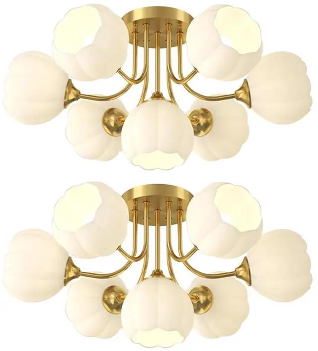 Main image of 2-Pack Large Flush Mount Ceiling Lights Chandelier Mid Century Modern Ceiling 7-Light White Flower Shade Glass Sputnik Chandelier Brushed Brass Light Fixture for Dining Room Kitchen