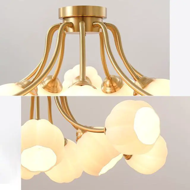 Alt view image 7 of 7 - 6-Light Glass Sputnik Chandelier Glass Globe Semi Flush Mount Ceiling Lights Mid Century Modern Ceiling Light Fixtures Milk White Flower Shade Gold Brass Chandeliers for Living Room