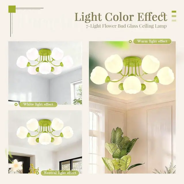 Alt view image 4 of 7 - 7-Lights Green Chandelier Glass Globe Chandeliers Mid Century Modern Flush Mount Ceiling Lights Vintage Pendant Light Fixtures Sputnik Ceiling Hanging Light for Living Bedroom Kitchen