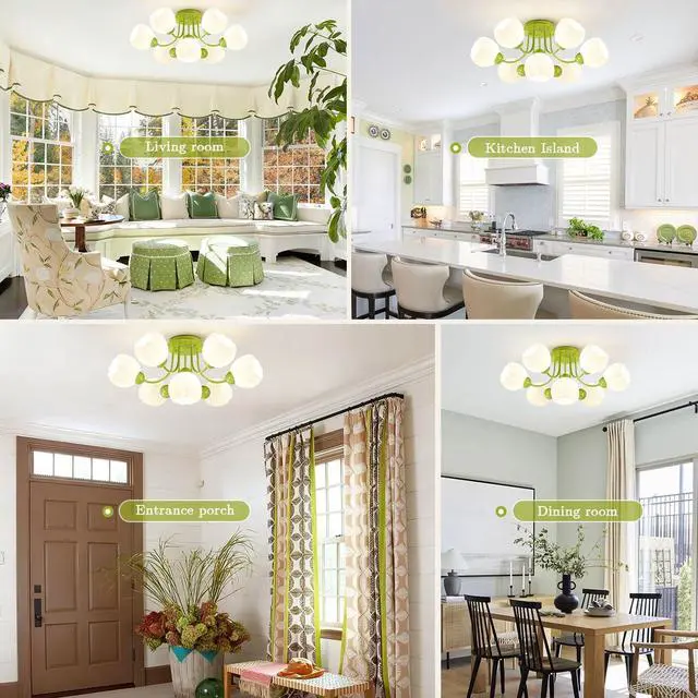 Alt view image 5 of 7 - 7-Lights Green Chandelier Glass Globe Chandeliers Mid Century Modern Flush Mount Ceiling Lights Vintage Pendant Light Fixtures Sputnik Ceiling Hanging Light for Living Bedroom Kitchen