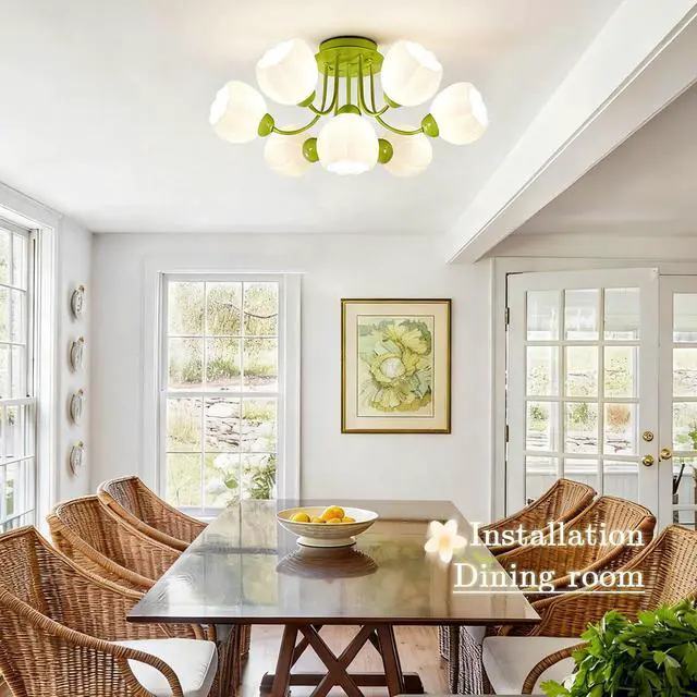 Alt view image 6 of 7 - 7-Lights Green Chandelier Glass Globe Chandeliers Mid Century Modern Flush Mount Ceiling Lights Vintage Pendant Light Fixtures Sputnik Ceiling Hanging Light for Living Bedroom Kitchen