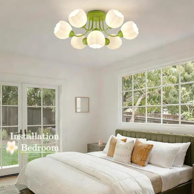 Alt view image 7 of 7 - 7-Lights Green Chandelier Glass Globe Chandeliers Mid Century Modern Flush Mount Ceiling Lights Vintage Pendant Light Fixtures Sputnik Ceiling Hanging Light for Living Bedroom Kitchen