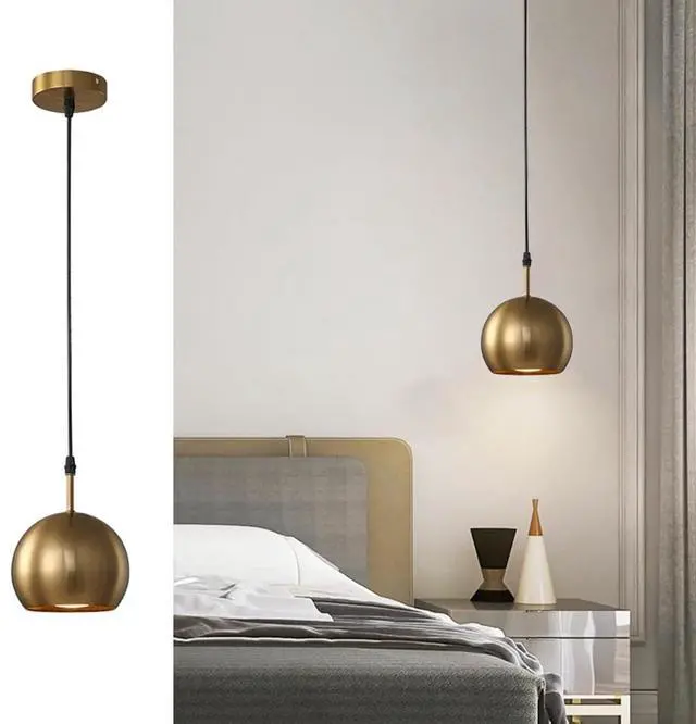 Main image of Gold Pendant Lights Small Vintage Hanging Lights with Metal Globe Shade Mid Century Modern Pendant Lighting for Kitchen Island Living Dining Room Bedroom Loft (Gold)