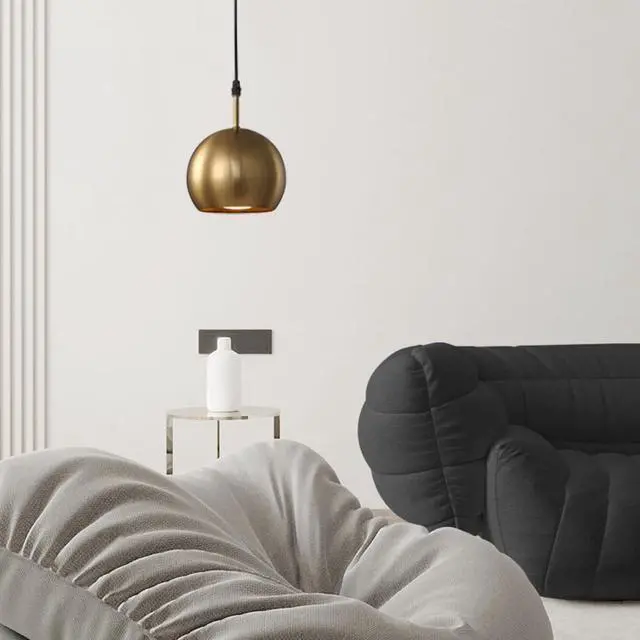 Alt view image 3 of 7 - Gold Pendant Lights Small Vintage Hanging Lights with Metal Globe Shade Mid Century Modern Pendant Lighting for Kitchen Island Living Dining Room Bedroom Loft (Gold)