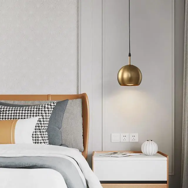 Alt view image 5 of 7 - Gold Pendant Lights Small Vintage Hanging Lights with Metal Globe Shade Mid Century Modern Pendant Lighting for Kitchen Island Living Dining Room Bedroom Loft (Gold)