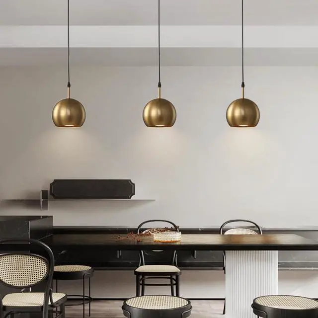 Alt view image 6 of 7 - Gold Pendant Lights Small Vintage Hanging Lights with Metal Globe Shade Mid Century Modern Pendant Lighting for Kitchen Island Living Dining Room Bedroom Loft (Gold)