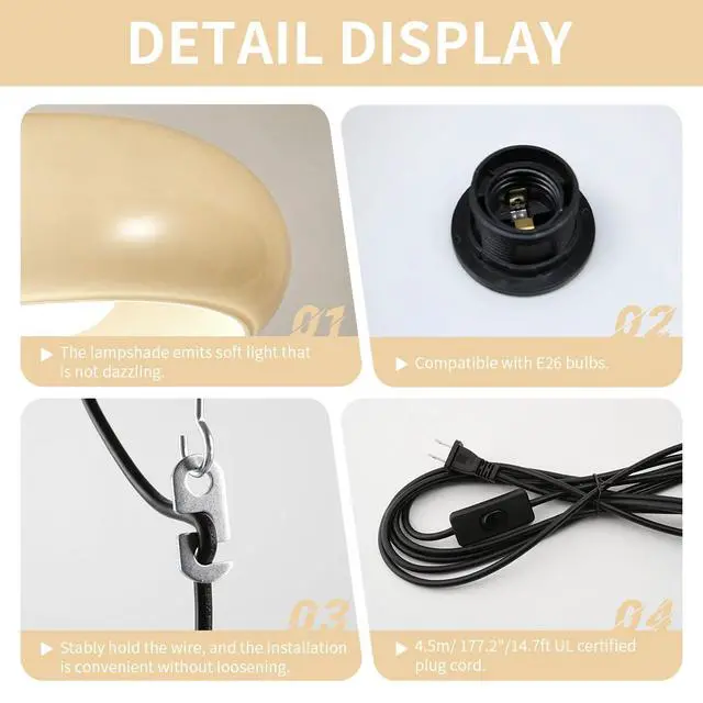 Alt view image 3 of 7 - Plug in Glass Globe Pendant Light Hanging Lights with Plug in Cord | 28cm/11 Milk Yellow Glass Shade Mid Century Modern Plug-in Lamp,14.7Ft/177.2 Long Cord&Switch, Living room,Kitchen, Bedroom