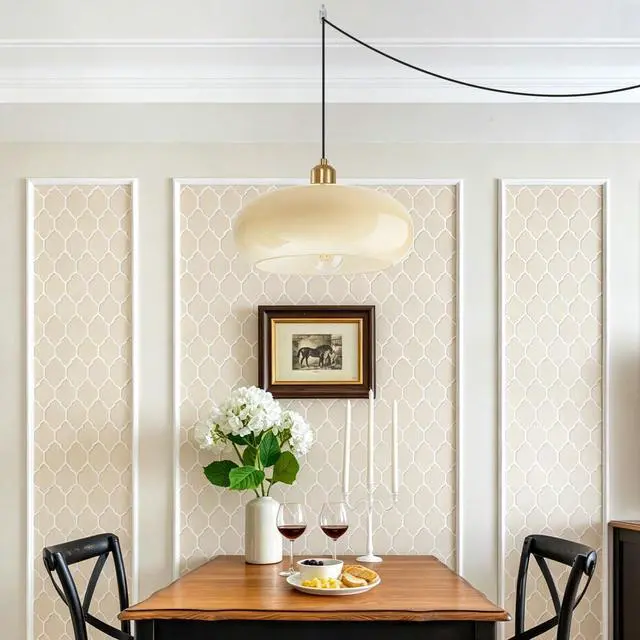 Alt view image 6 of 7 - Plug in Glass Globe Pendant Light Hanging Lights with Plug in Cord | 28cm/11 Milk Yellow Glass Shade Mid Century Modern Plug-in Lamp,14.7Ft/177.2 Long Cord&Switch, Living room,Kitchen, Bedroom