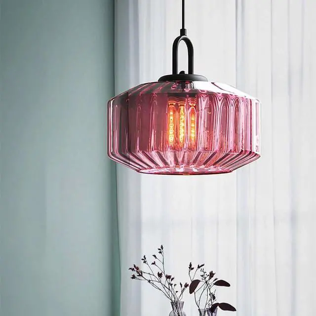 Alt view image 4 of 7 - Glass Globe Pendant Light Mid Century Modern Pendant Lighting | Vintage Glass Light fixtures with 11Inch Purple Glass Shade Black Metal Ceiling Pendant Lights Dining Room Bedroom Kitchen
