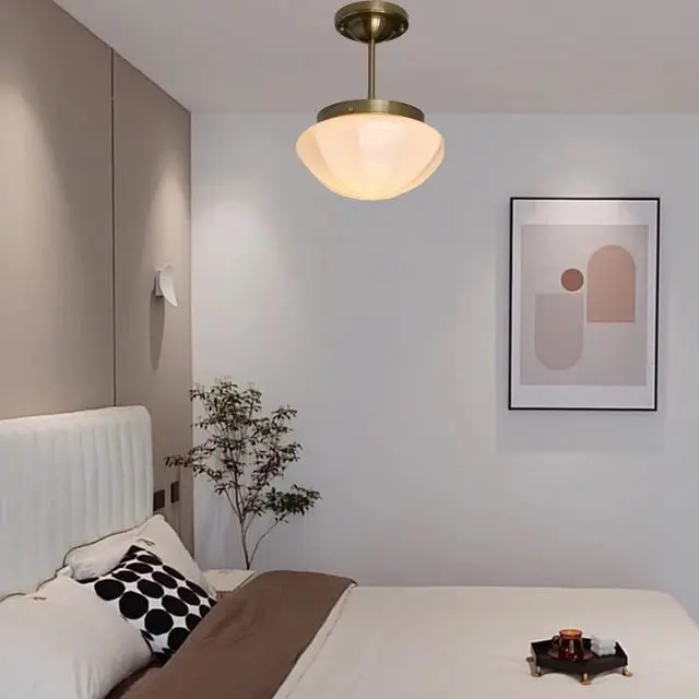 Alt view image 4 of 7 - Modern Semi Flush Mount Ceiling Light Glass Close to Ceiling Lights Fixtures with Milky White Dome Glass Shade Ceiling Lamp for Hallway Living Dining Room Bedroom