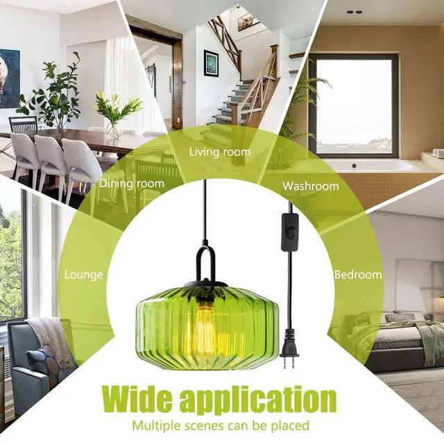 Alt view image 6 of 7 - Glass Glass Hanging Lamp Modern Plug in Pendant Light Fixtures | Mid Century Pendant Lamp with Dome Glass Shade 14.7 ft Cord Plug in Chandelier Hanging Lighting E26 Base for Kitchen island