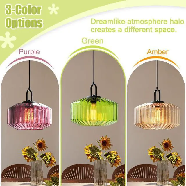 Alt view image 7 of 7 - Glass Glass Hanging Lamp Modern Plug in Pendant Light Fixtures | Mid Century Pendant Lamp with Dome Glass Shade 14.7 ft Cord Plug in Chandelier Hanging Lighting E26 Base for Kitchen island