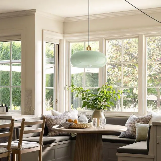 Alt view image 7 of 7 - Milk Green Glass Plug in Pendant Lamp Mid Century Hanging 1-Light | 28cm/11 Round Glass Shade Modern Plug-in Lamp,14.7Ft/177.2 Long Cord & Switch, Gold Finish E26 Base for Living room,Bedroom