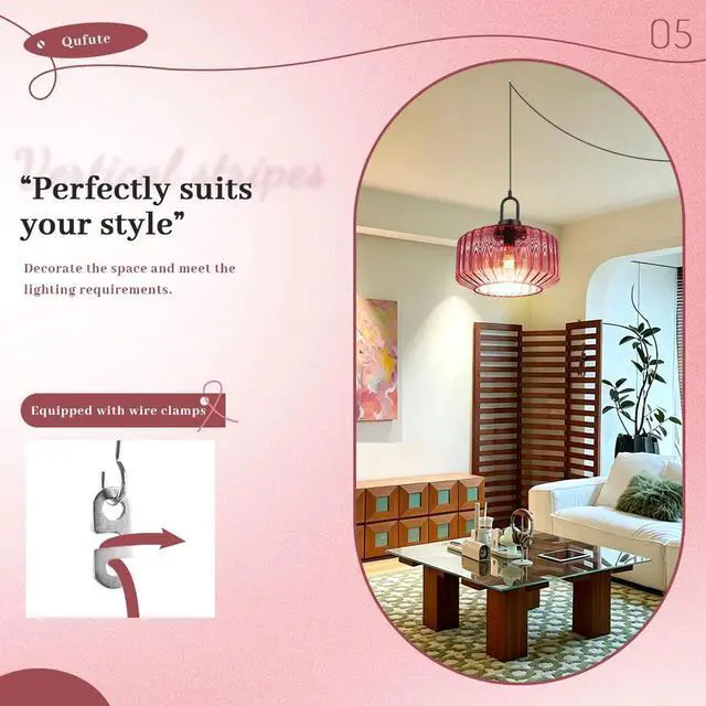 Alt view image 7 of 7 - Large Pendant Light Cord Purple Glass Plug in Pendant Lights Ceiling | Retro Modern Swag Plug-in Pendant Light with 14.7Ft/177.2 Long Cord & Switch, No Hardwiring for Kitchen, Bedroom,Living room