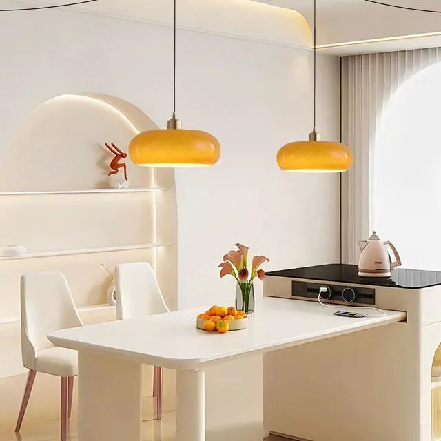 Alt view image 6 of 7 - Glass Plug in Pendant Light Modern Brass Pendant Lights fixtures Mid Century Pendant Lamp with Dome Glass Shade and 14.7 ft Cord On/Off Switch Plug in Ceiling Hanging Lighting (P-Orange)