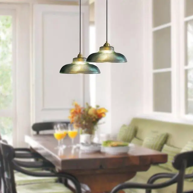 Alt view image 5 of 7 - Green Pendant Light Vintage Hanging lamp Plug in with 14.7 ft Cord On/Off Switch Dome Glass Shade Mid Century Plug in Pendant Lights for Farmhouse Kitchen Hallway Living Dining Room