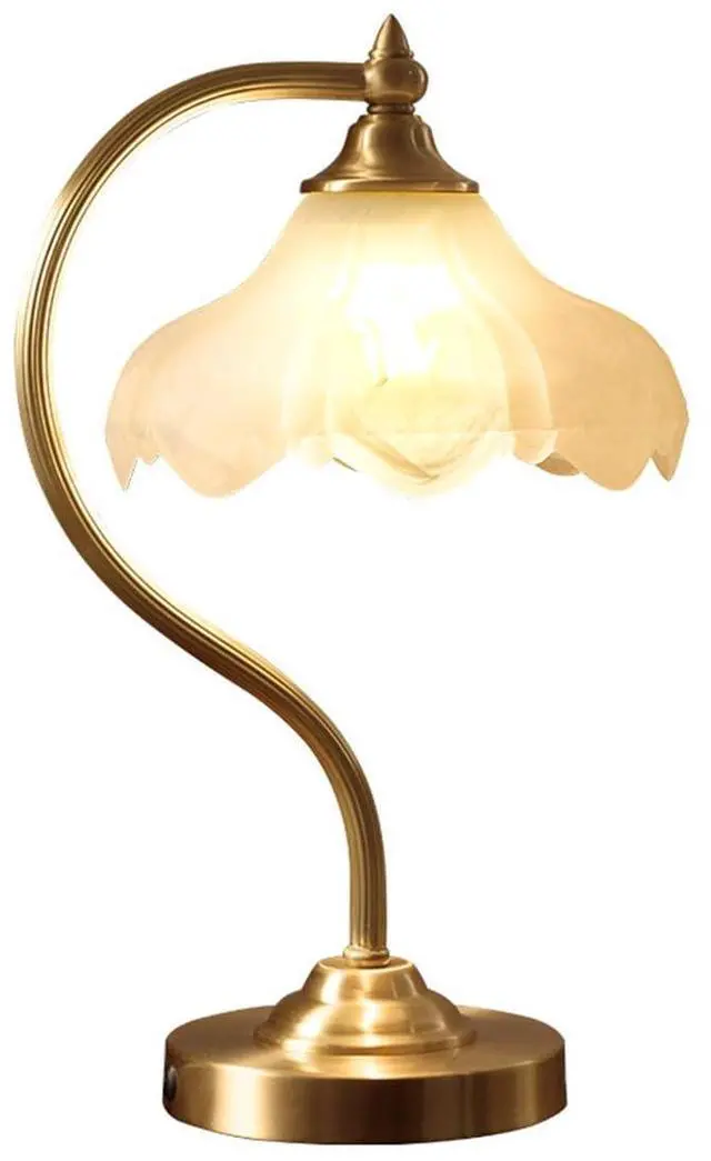 Main image of Brass Table Lamp Mid Century Modern Table Lamps Gold Desk Lamp with Flowers Glass Shade Glass Nightstand Lamp Rustic Table Lamp for Farmhouse End Table Bedside Bedroom Living Room