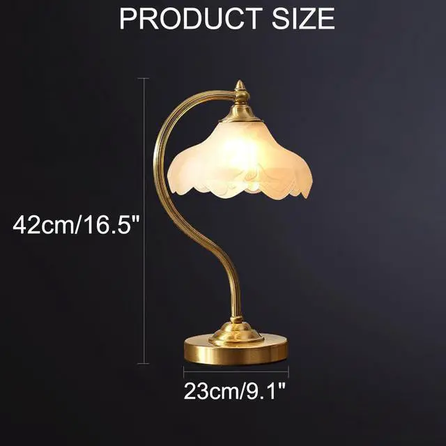 Alt view image 2 of 7 - Brass Table Lamp Mid Century Modern Table Lamps Gold Desk Lamp with Flowers Glass Shade Glass Nightstand Lamp Rustic Table Lamp for Farmhouse End Table Bedside Bedroom Living Room