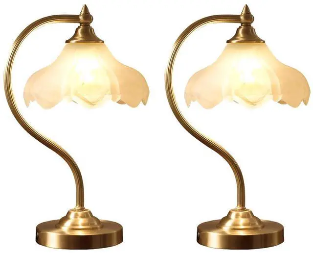 Main image of Gold Brass Table Lamp Flower Glass Desk Lamp Mid Century Beside Lamp for Living Room Gooseneck Light Modern Nightstand Lamp White Small Desk Lamp Home Bedroom Deco Lighting