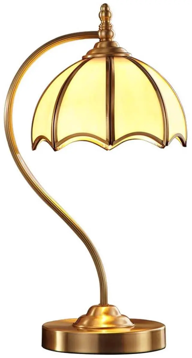 Main image of Brushed Brass Table lamp mid Century Modern Table lamp Gold Desk lamp with Dome Glass Shade Nightstand Lamp Rustic Farmhouse Desk lamp for end Table Bedside Bedroom Living Room (A)