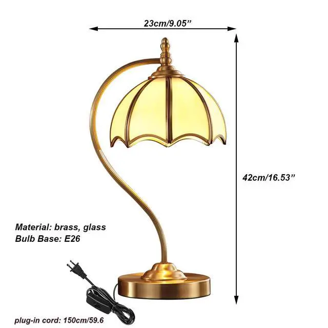 Alt view image 5 of 7 - Brushed Brass Table lamp mid Century Modern Table lamp Gold Desk lamp with Dome Glass Shade Nightstand Lamp Rustic Farmhouse Desk lamp for end Table Bedside Bedroom Living Room (A)