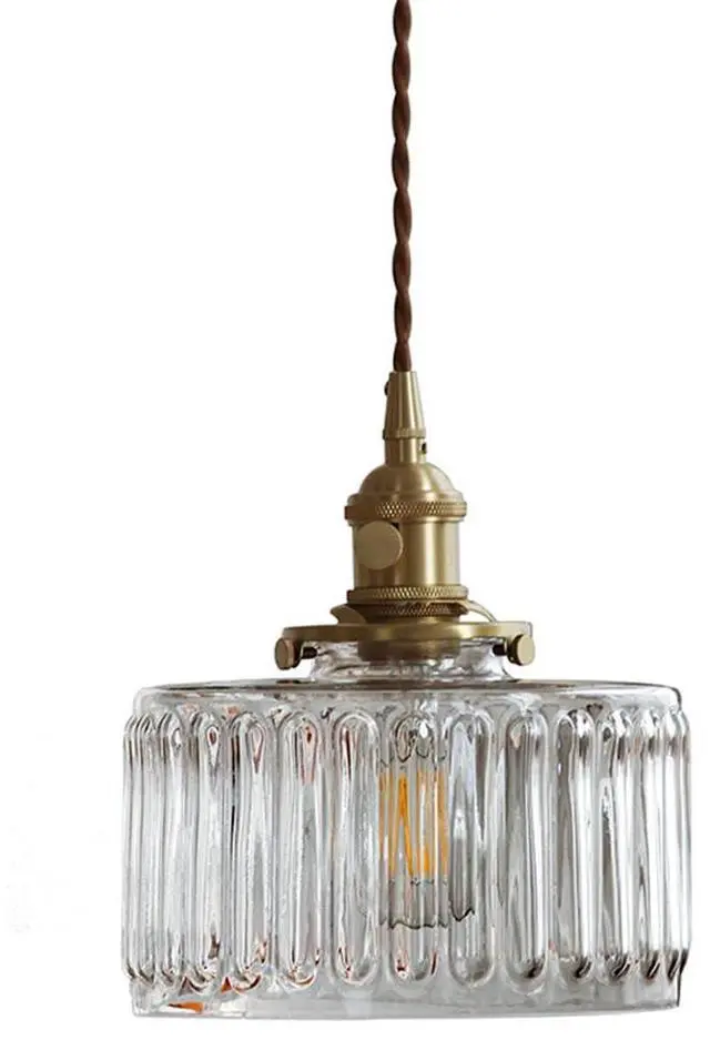 Main image of Small Pendant Light Fixtures One-Light Mid Century Ceiling Hanging Light Clear Striped Glass Shade Gold Pendant Lamp for Living Room Bedroom Dining Room Hallway(Clear)