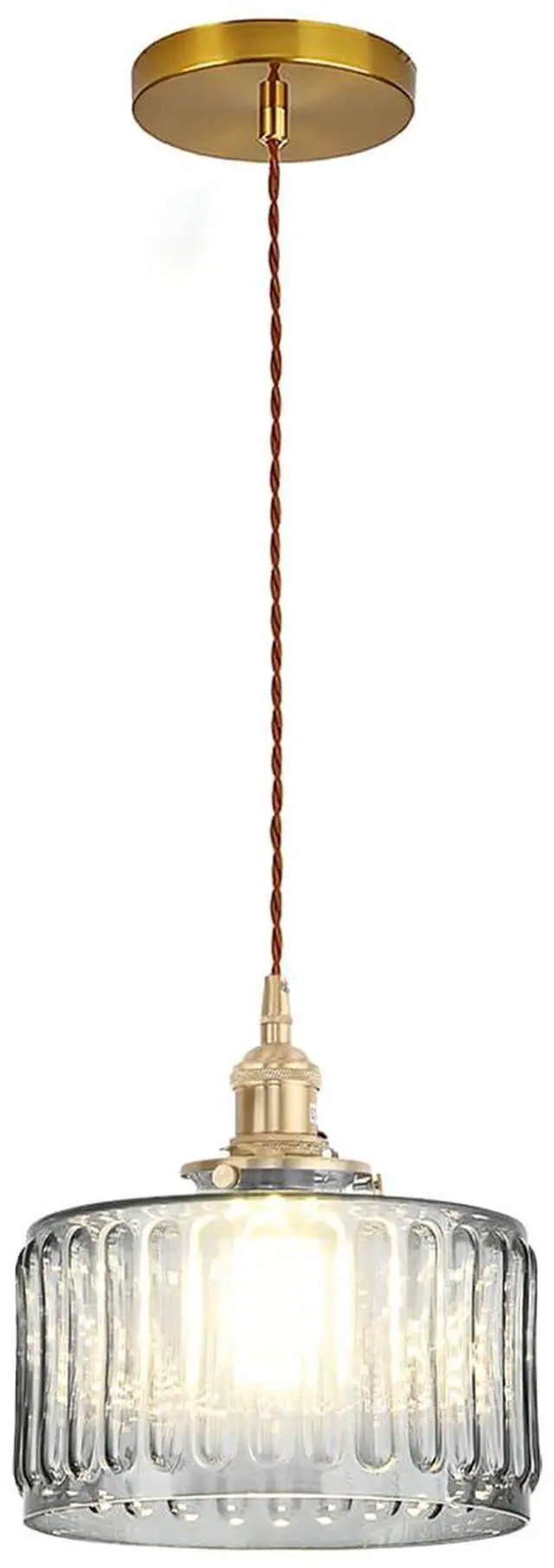 Main image of Smoke Gray Hanging Light Fixtures Small Striped Glass Shade Kitchen | Brushed Copper Gold Brass Pendant Lights 6.7Inch Shade,E26 Base, 59.1Inch Adjustable Height ,Farmhouse Pantry Dining room