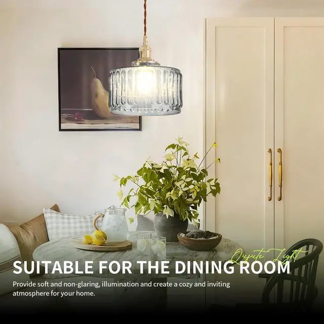 Alt view image 5 of 7 - Smoke Gray Hanging Light Fixtures Small Striped Glass Shade Kitchen | Brushed Copper Gold Brass Pendant Lights 6.7Inch Shade,E26 Base, 59.1Inch Adjustable Height ,Farmhouse Pantry Dining room