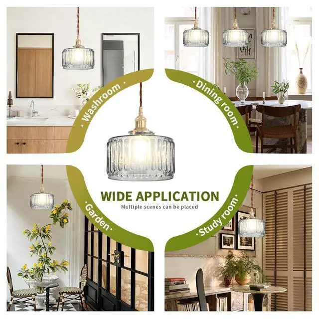 Alt view image 7 of 7 - Smoke Gray Hanging Light Fixtures Small Striped Glass Shade Kitchen | Brushed Copper Gold Brass Pendant Lights 6.7Inch Shade,E26 Base, 59.1Inch Adjustable Height ,Farmhouse Pantry Dining room